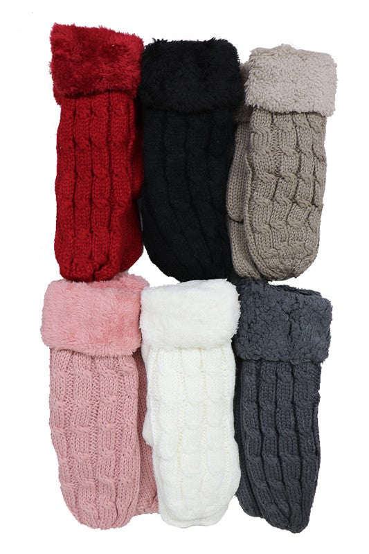 Fleece Lined Knit Mittens