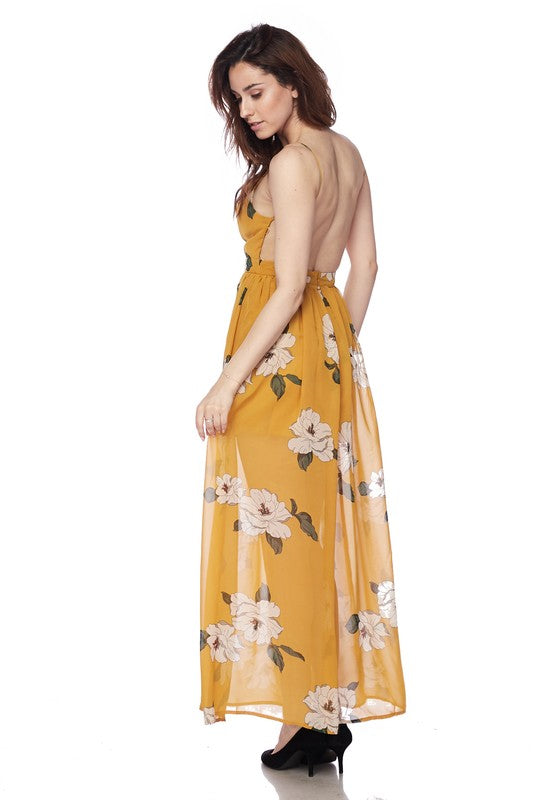 Kathryn Floral Mustard Yellow Maxi Dress