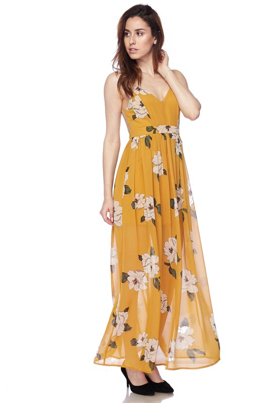 Kathryn Floral Mustard Yellow Maxi Dress