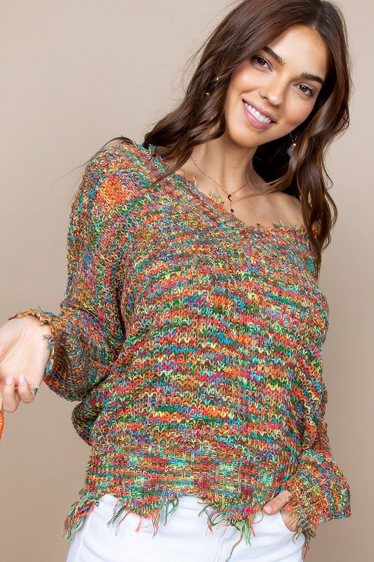 Rainbow Distressed Sweater