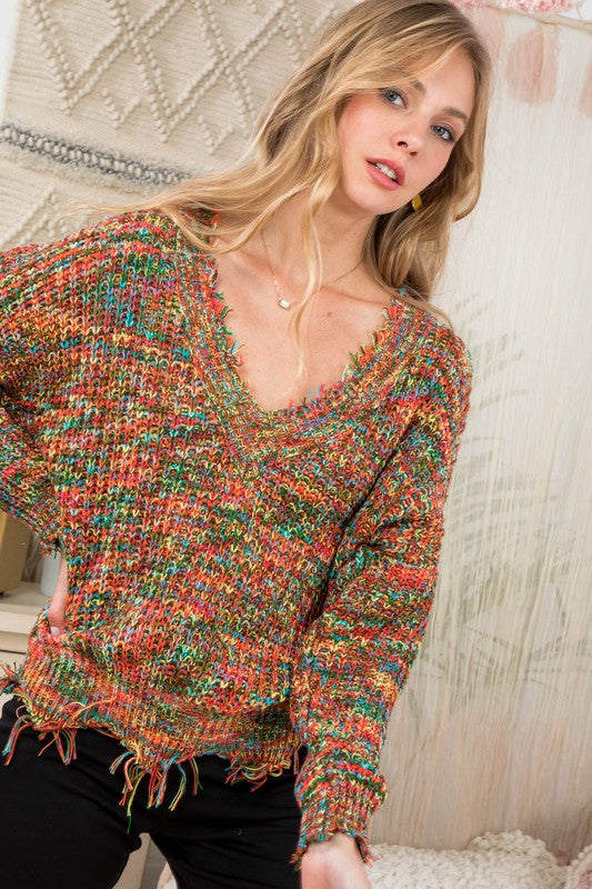 Rainbow Distressed Sweater