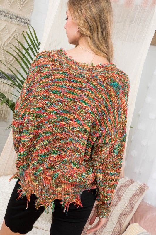 Rainbow Distressed Sweater