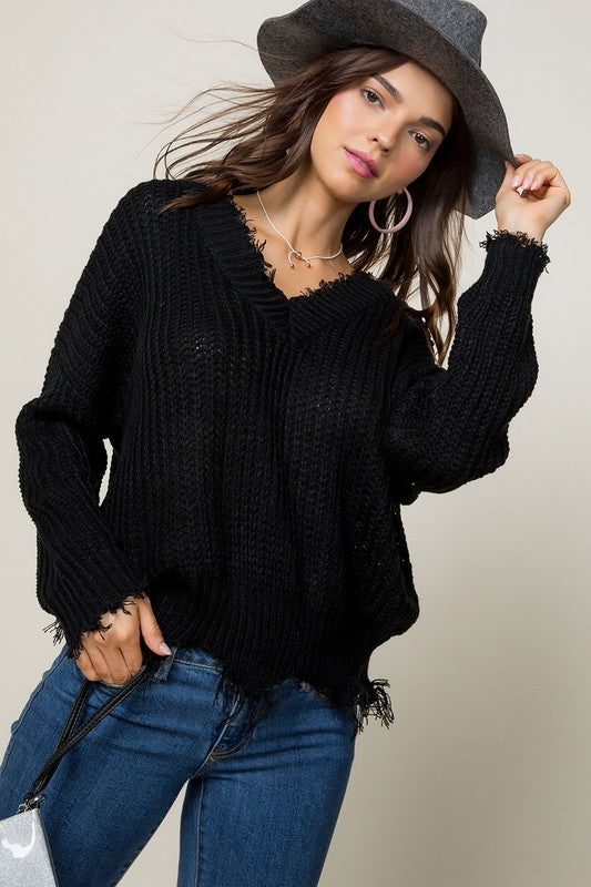 Black Distressed Sweater