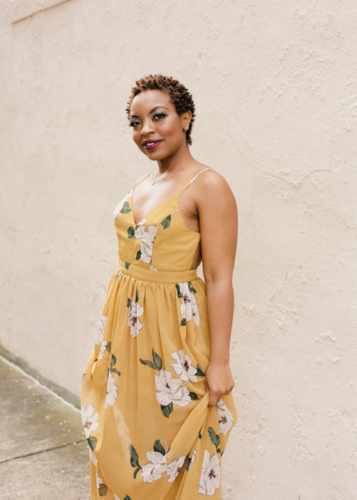 Kathryn Floral Mustard Yellow Maxi Dress