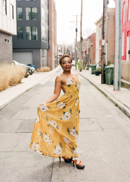 Kathryn Floral Mustard Yellow Maxi Dress