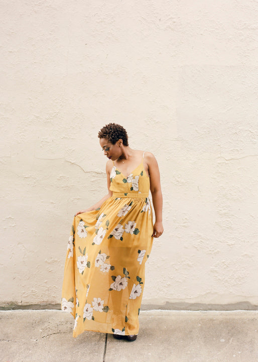 Kathryn Floral Mustard Yellow Maxi Dress