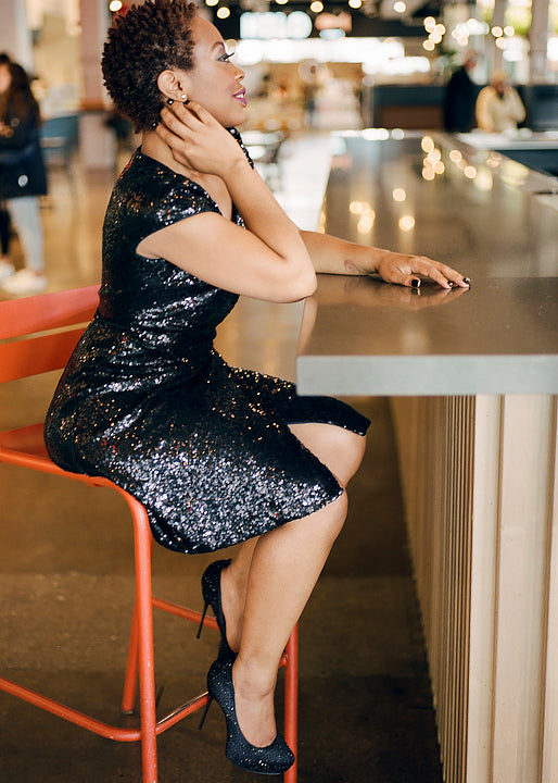 Midnight Sequin Wrap Dress