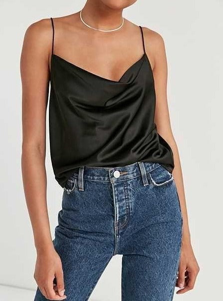 Black Sherrie Satin Tank Top