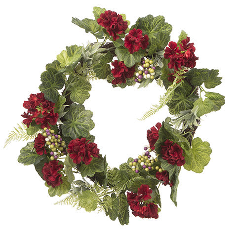 Red Geranium Berry Wreath: 22 inches