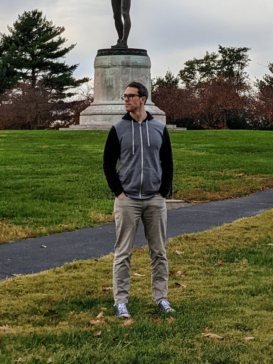 Black and White Textured Zip-Up Hoodie