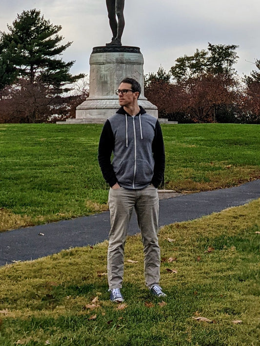 Black and White Textured Zip-Up Hoodie