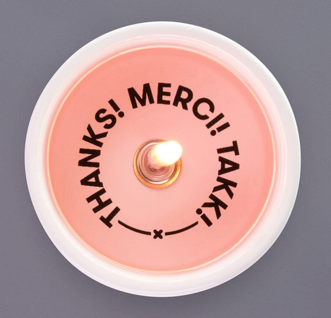 'Thanks! Merci! Takk!' Secret Message Candle - thecodexclub