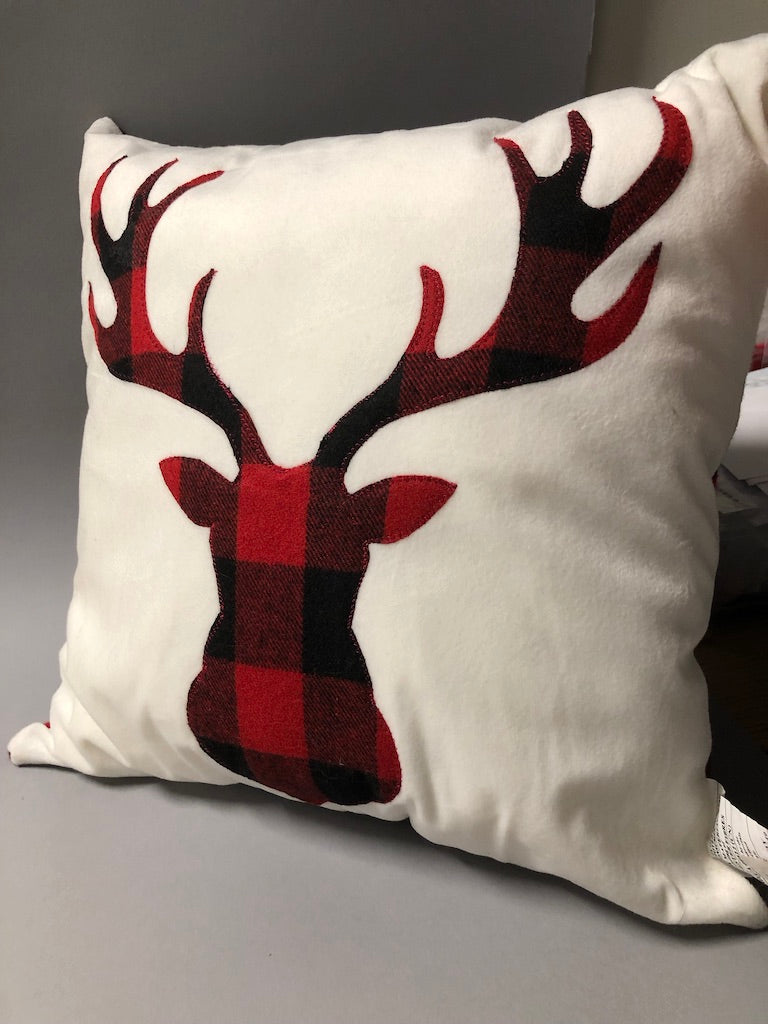 Red Tartan Plaid Deer Pillow