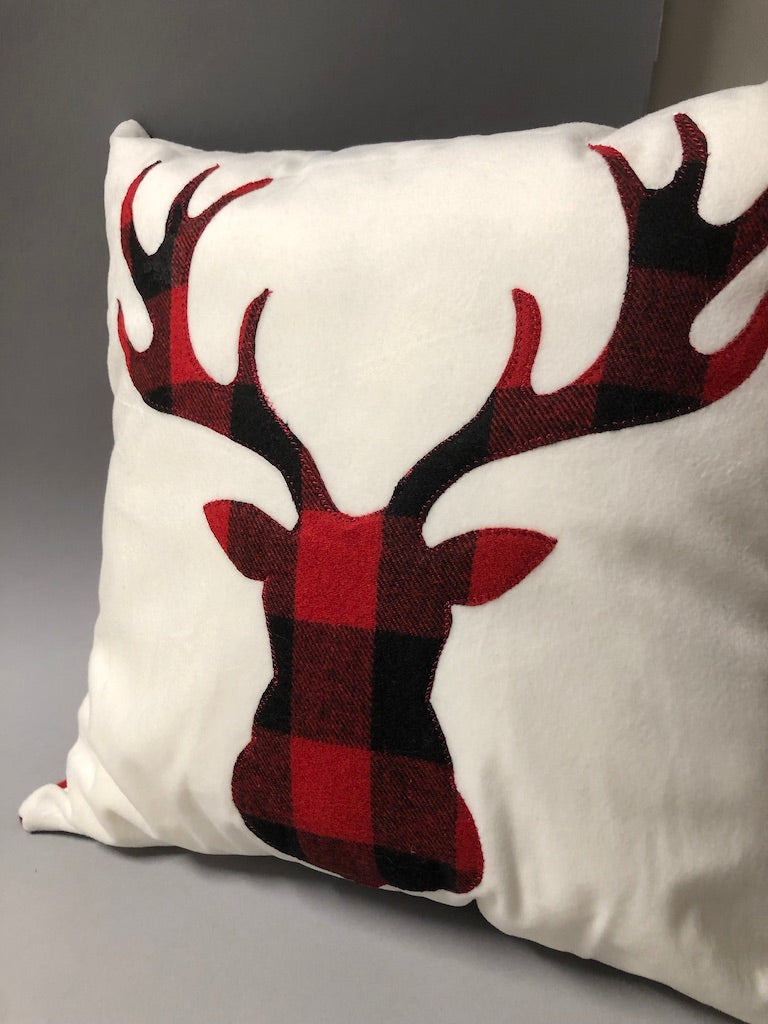 Red Tartan Plaid Deer Pillow