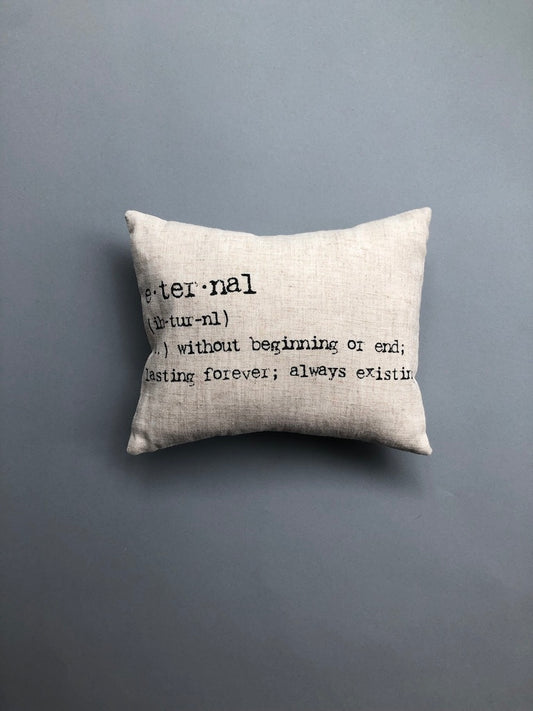 'Eternal' Natural Linen Ring Pillow with Vintage Type