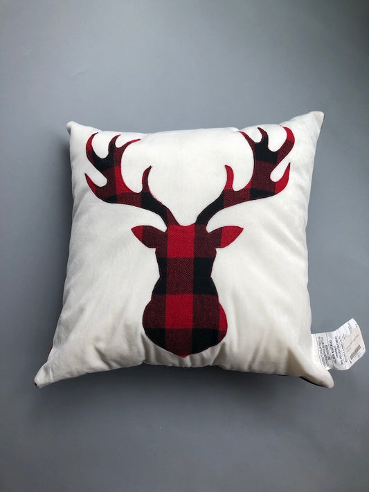 Red Tartan Plaid Deer Pillow