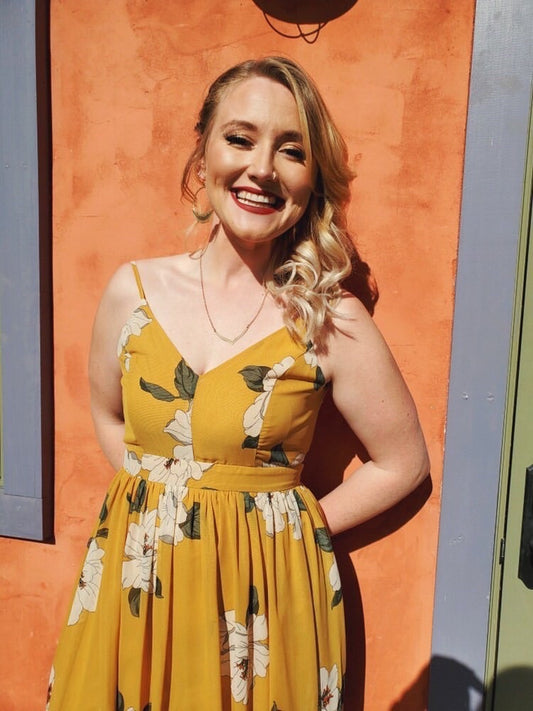 Kathryn Floral Mustard Yellow Maxi Dress