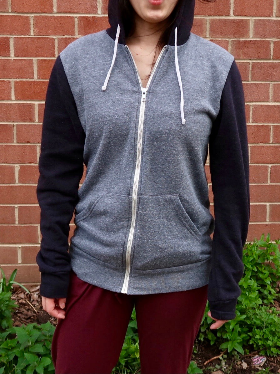 Black and White Textured Zip-Up Hoodie
