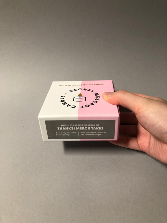 'Thanks! Merci! Takk!' Secret Message Candle