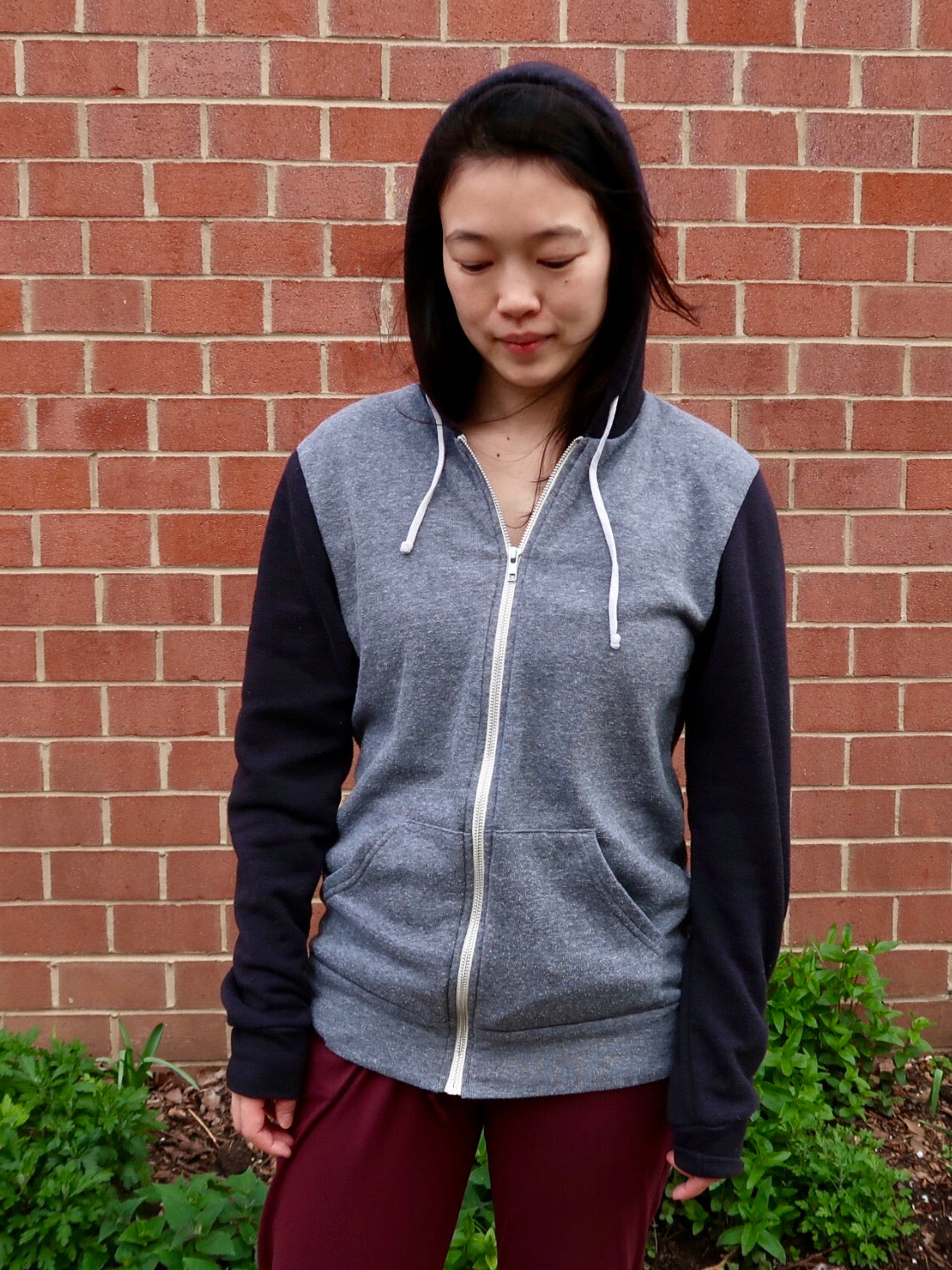 Black and White Textured Zip-Up Hoodie