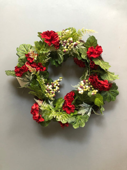 Red Geranium Berry Wreath: 22 inches